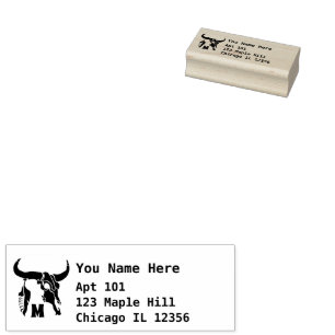 Tribal Longhorn Bull Skull mit Monogram Return Gummistempel
