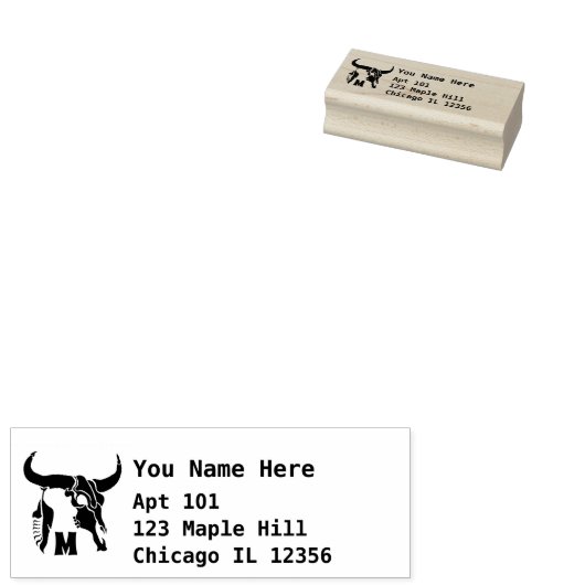 Tribal Longhorn Bull Skull mit Monogram Return Gummistempel (Stempel)