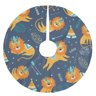 Tribal-Löwen-Cartoon-Nahtloses Muster Polyester Weihnachtsbaumdecke