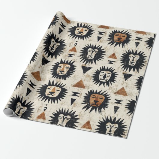 Tribal-Löwen-Safari-Muster Geschenkpapier (Ungerollt)