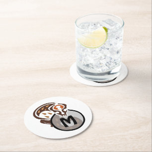 Tribal Malaysian Cat Gecko Monogram Runder Pappuntersetzer