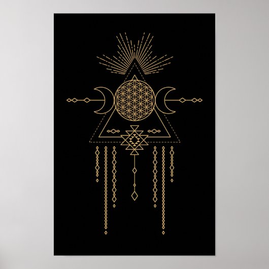 Tribal Mandala Line Art Geometrie Mondelemente Poster (Vorne)