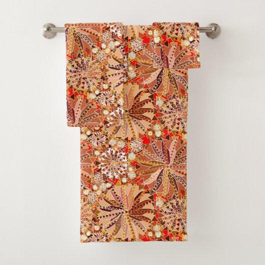 Tribal Mandala Print, Brown, Beige und Red Badhandtuch Set (Insitu)