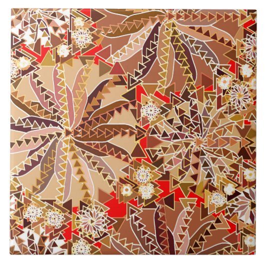 Tribal Mandala Print, Brown, Beige und Red Fliese (Vorderseite)