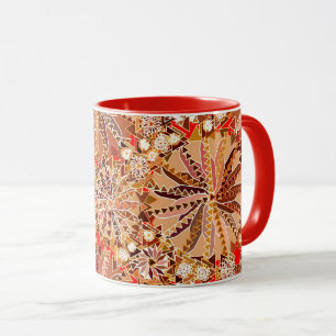 Tribal Mandala Print, Brown, Beige und Red Tasse