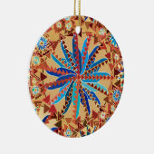 Tribal Mandala Print, Camel Tan und Denim Blue Keramik Ornament (Rechts)