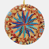 Tribal Mandala Print, Camel Tan und Denim Blue Keramik Ornament (Hinten)