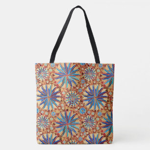 Tribal Mandala Print, Camel Tan und Denim Blue Tasche