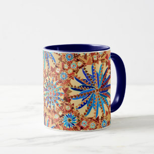 Tribal Mandala Print, Camel Tan und Denim Blue Tasse