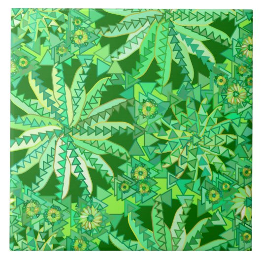 Tribal Mandala Print, Emerald und Lime Green Fliese (Vorderseite)