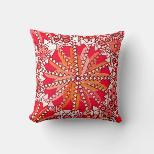 Tribal Mandala Print, Korallenrot und Weiß Kissen