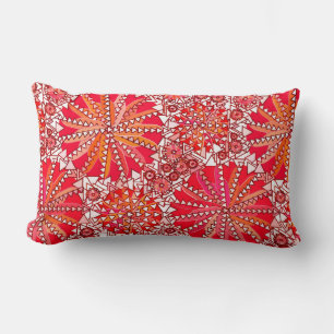 Tribal Mandala Print, Korallenrot und Weiß Lendenkissen