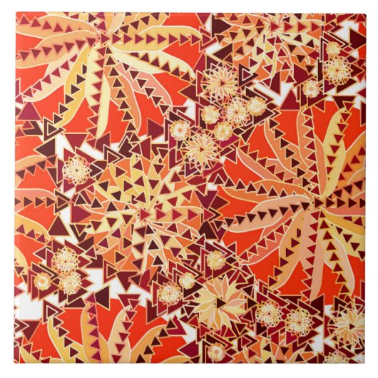 Tribal Mandala Print, Rost Orange und Braun Fliese (Vorderseite)