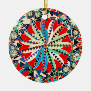 Tribal Mandala Print, Rot, Blau und Creme Keramikornament