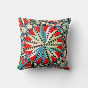 Tribal Mandala Print, Rot, Blau und Creme Kissen