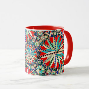 Tribal Mandala Print, Rot, Blau und Creme Tasse
