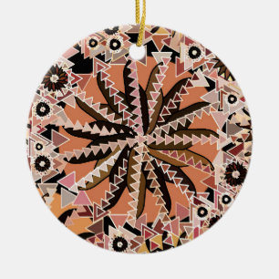 Tribal Mandala Print, Taupe Tan und Beige Keramik Ornament