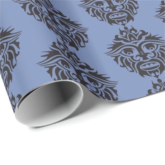 Tribal Mask - Blaugraues glänzendes Papier, 30" Geschenkpapier (Rolleneckpunkt)