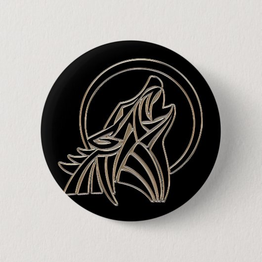 Tribal Metallic Howling Wolf Emblem Button (Vorderseite)