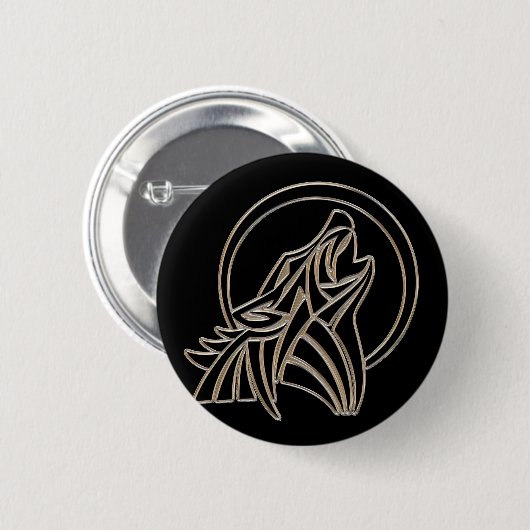 Tribal Metallic Howling Wolf Emblem Button (Vorne & Hinten)