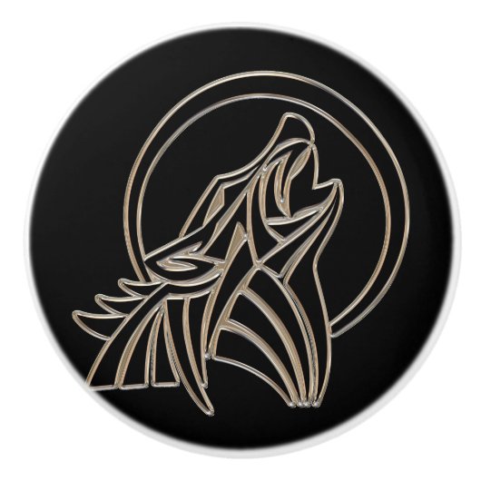 Tribal Metallic Howling Wolf Emblem Keramikknauf (Vorderseite)
