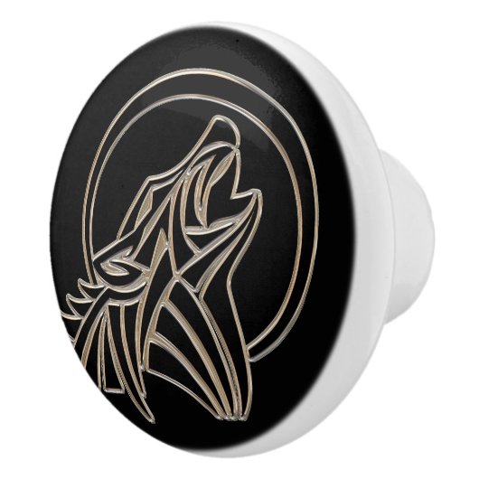 Tribal Metallic Howling Wolf Emblem Keramikknauf (Rechts)