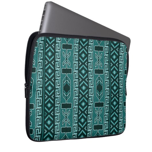 Tribal Muster Aquamarin und schwarz Laptopschutzhülle (Vorne Rechts)