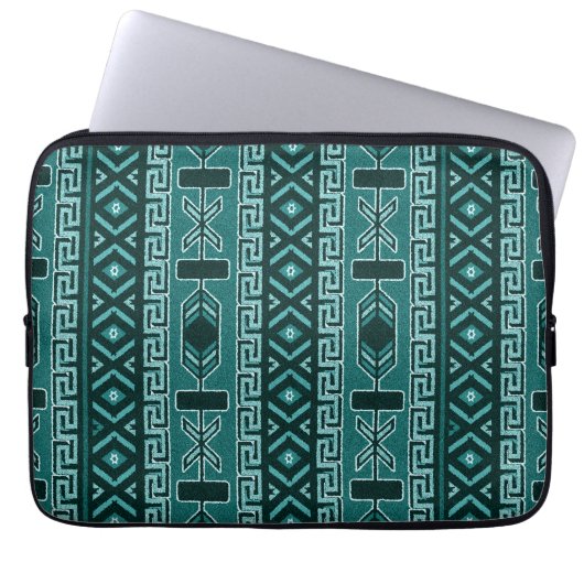 Tribal Muster Aquamarin und schwarz Laptopschutzhülle (Vorderseite)