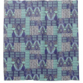 Tribal Muster IKAT inspiriert Strip Aqua Navy Blau Duschvorhang (Vorderseite)