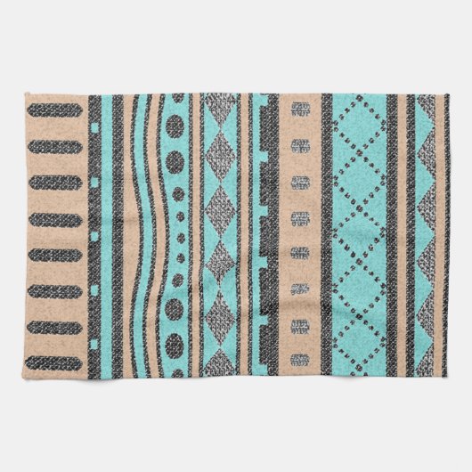 Tribal-Muster Pfirsich und Türkis Geschirrtuch (Horizontal)