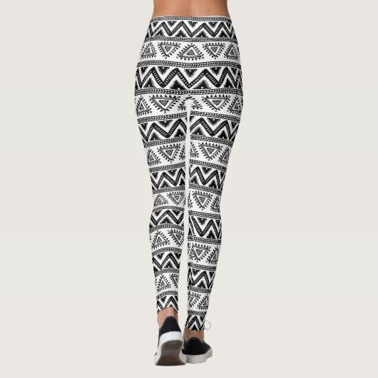Tribal-Muster Schwarz-Weiß Leggings (Rückseite)