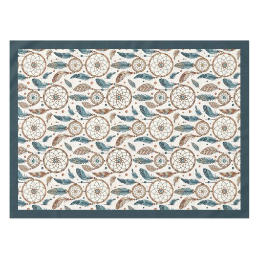 Tribal Native Ethnic Pastel Dreamcatcher Federn Tischdecke (Vorderseite (Horizontal))