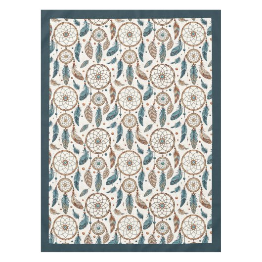 Tribal Native Ethnic Pastel Dreamcatcher Federn Tischdecke (Vorderseite)