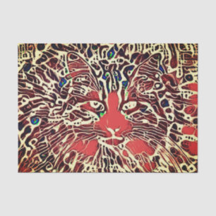 Tribal Native Tabby Katze Orange Braun Mosaik Kuns Seidenpapier
