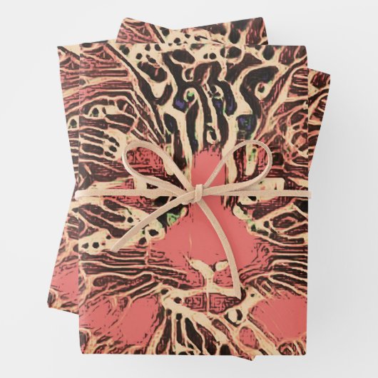 Tribal Niedlich Tabby Cat Pink Brown Hippie Mosaik Geschenkpapier Set (Beispiel)