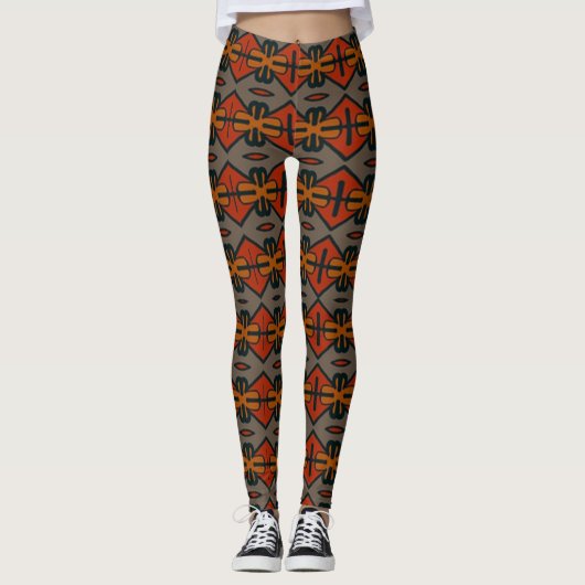 Tribal Orange und Gold Muster Leggings (Vorderseite)