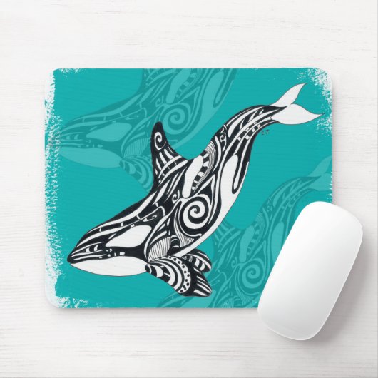 Tribal Orca Aquamarin gebürstet Mousepad (Mit Mouse)
