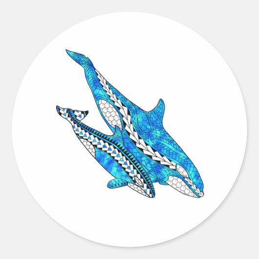 Tribal Orca Whales Runder Aufkleber (Vorderseite)