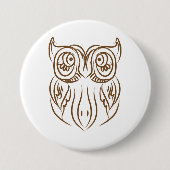 Tribal Owl Line Kunst Modernes Braun Abstrakt Button (Vorderseite)