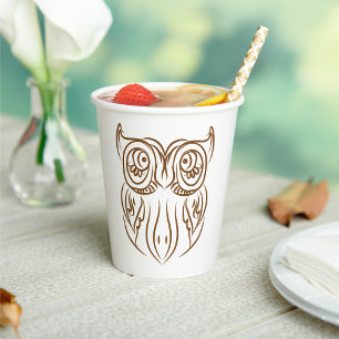 Tribal Owl Line Kunst Modernes Braun Abstrakt Pappbecher