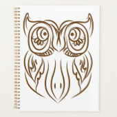 Tribal Owl Line Kunst Modernes Braun Abstrakt Planer (Vorderseite)