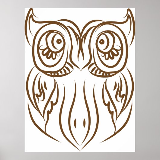Tribal Owl Line Kunst Modernes Braun Abstrakt Poster (Vorne)