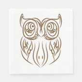 Tribal Owl Line Kunst Modernes Braun Abstrakt Serviette (Vorderseite)