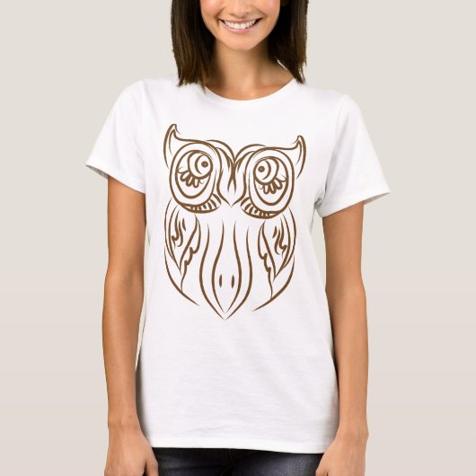 Tribal Owl Line Kunst Modernes Braun Abstrakt T-Shirt (Vorderseite)