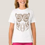 Tribal Owl Line Kunst Modernes Braun Abstrakt T-Shirt (Vorderseite)