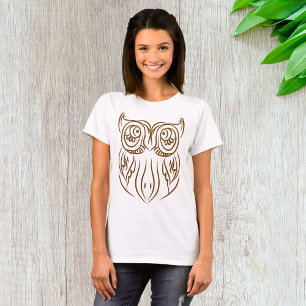 Tribal Owl Line Kunst Modernes Braun Abstrakt T-Shirt