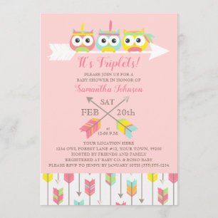 Tribal Owls Triplets Kinderdusche Einladung