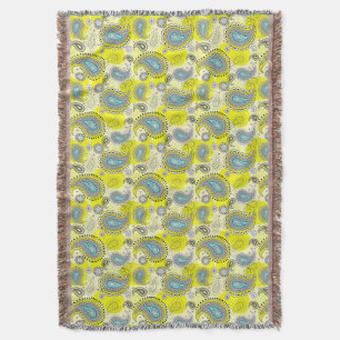 Tribal Paisley Muster Lemon Gelb Türkis Decke