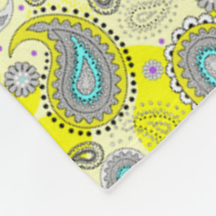 Tribal Paisley Pattern Lemon Yellow Turquoise Fleecedecke