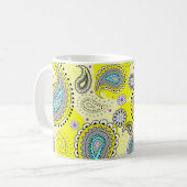 Tribal Paisley Pattern Lemon Yellow Turquoise Kaffeetasse (Vorderseite Links)